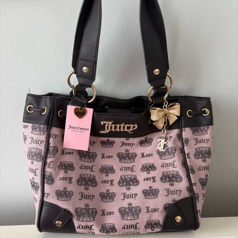 SOLD (MISSING BOW) Juicy Couture Daydreamer Brown and Pink Crown Tote